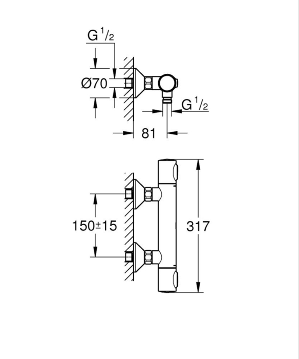 Grohe Precision Flow termostatbatteri til brus sort